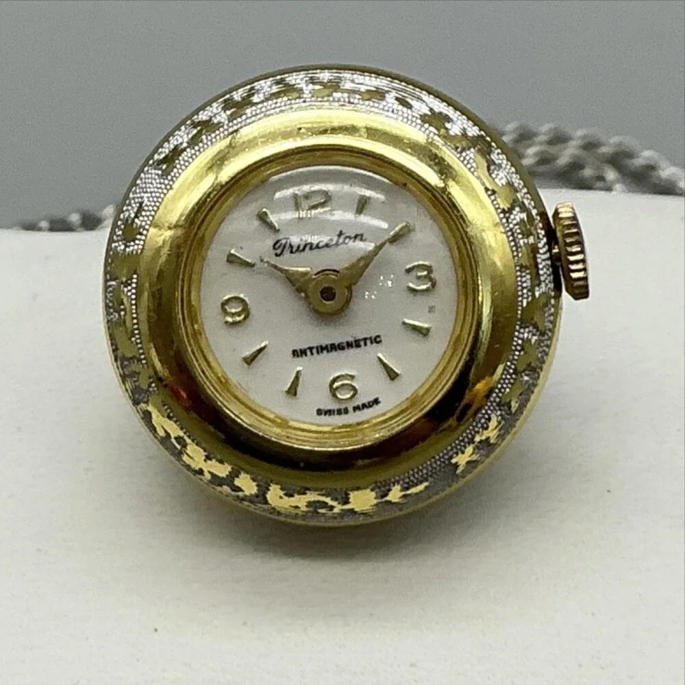 Vintage Princeton Pendant Necklace Watch Women 23mm Gold Tone Manual Swiss Chain
